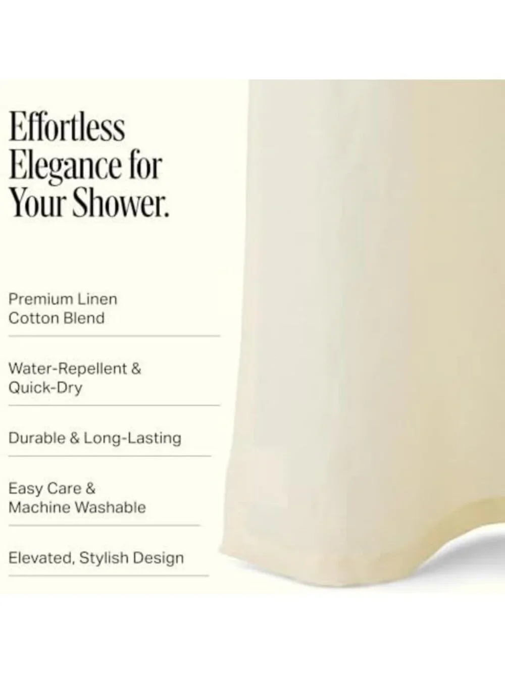 Linen Cotton Shower Curtain 72x72 in, Alabaster, Soft Fabric, Bathroom Decor
